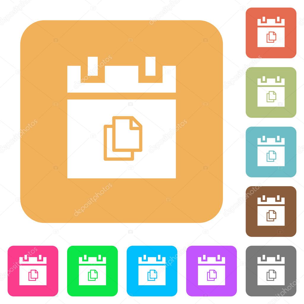 Duplicate schedule item flat icons on rounded square vivid color backgrounds.