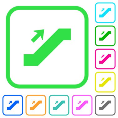 Yürüyen merdiven işareti canlı renkli düz simgeleri beyaz arka plan üzerinde eğri sınırları içinde