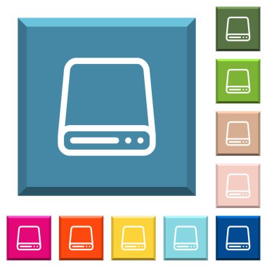 Sabit disk sürücüsü beyaz simgeleri çeşitli moda renklerde ucu keskin kare düğmeleri