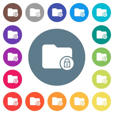 Yuvarlak kilit dizin düz beyaz simgeler üzerinde renkli arka planlar. 17 arka plan renk değişimleri dahil.