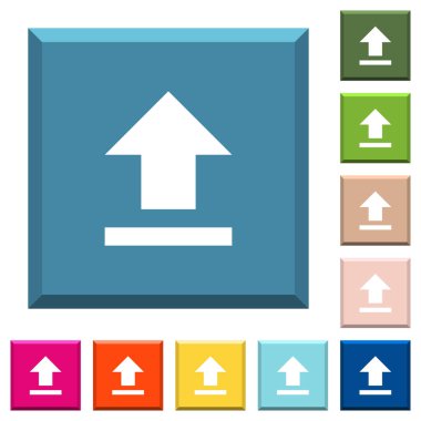 Modaya uygun çeşitli renklerde ucu keskin kare düğmeleri beyaz simgeleri yükleme