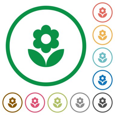 Çiçek düz renk simgeleri özetliyor beyaz arka plan üzerinde yuvarlak