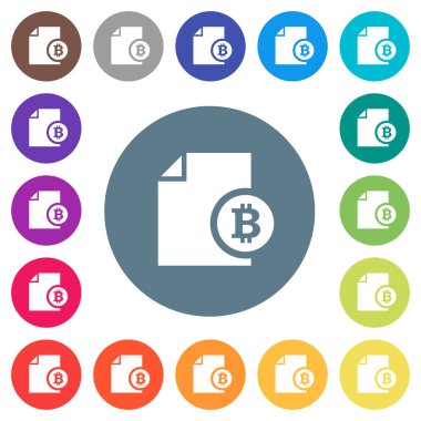 Bitcoin mali rapor düz beyaz simgeleri yuvarlak renkli arka planlar. 17 arka plan renk değişimleri dahil.