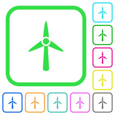 Rüzgar türbini canlı renkli düz simgeler beyaz arka plan üzerinde eğri sınırları içinde