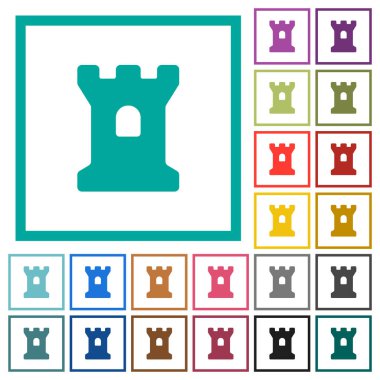 Bastion düz renk simgeleri beyaz arka plan üzerinde çeyreği çerçeveli