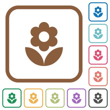 Kare kare beyaz arka plan üzerinde renkli çiçek basit simgeler yuvarlak