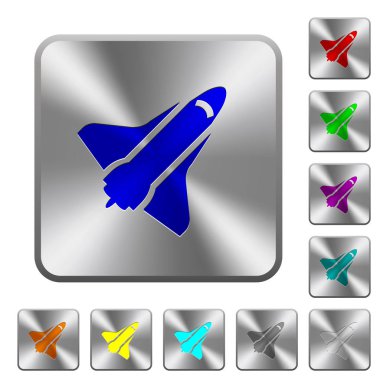 Uzay mekiği simgeler Yuvarlatılmış kare parlak çelik düğmeler üzerinde kazınmış.