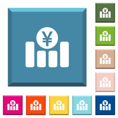 Yen mali modaya uygun çeşitli renklerde ucu keskin kare düğmeleri beyaz simgeleri grafik