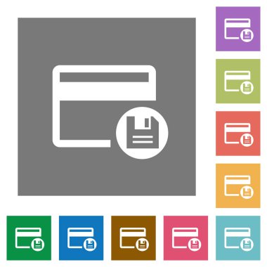 Kredi kartı düz simgeler basit renkli kare arka planlar üzerinde kaydetmek