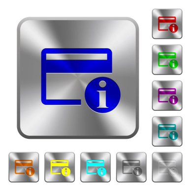 Kredi kartı bilgisi simgeleri Yuvarlatılmış kare parlak çelik düğmeler üzerinde kazınmış.