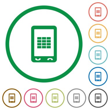 Mobil elektronik düz renk simgeleri beyaz arka plan üzerinde yuvarlak özetliyor