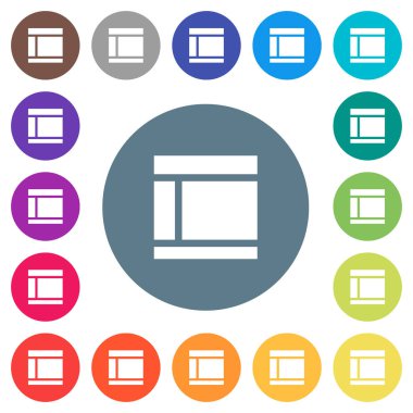 İki sütunlu web düzeni düz beyaz simgeleri yuvarlak renkli arka planlar. 17 arka plan renk değişimleri dahil.