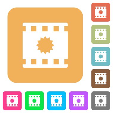 Film düz simgeler Yuvarlatılmış kare canlı renkli arka planlar üzerinde sertifikalı.