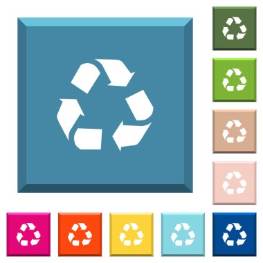 Modaya uygun çeşitli renklerde ucu keskin kare düğmeleri beyaz simgeleri geri dönüşüm