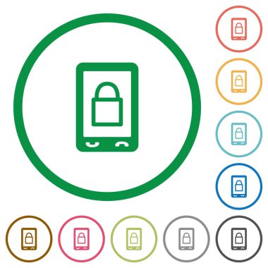 Kilit telefon düz renk simgeleri özetliyor beyaz arka plan üzerinde yuvarlak