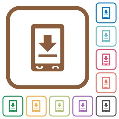 Kare kare beyaz arka plan üzerinde hareket eden download basit simgeler renkli yuvarlak