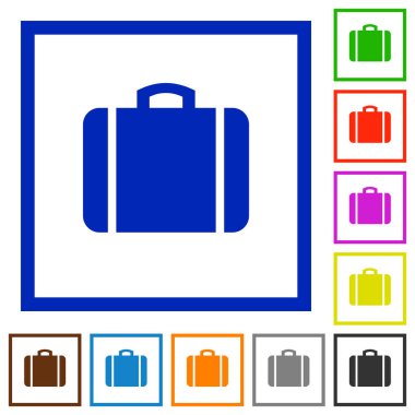 Kare kare beyaz arka plan üzerinde bavul düz renk simgeleri