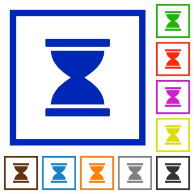 Kare kare beyaz arka plan üzerinde kum saati düz renk simgeleri