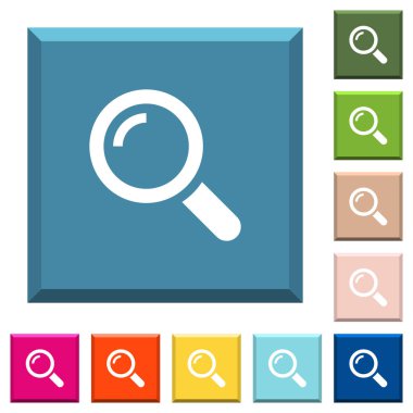 Tek Büyüteç beyaz simgeleri çeşitli moda renklerde ucu keskin kare düğmeleri