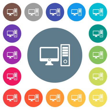 Yuvarlak renkli arka planlar masaüstü bilgisayar düz beyaz simgeleri. 17 arka plan renk değişimleri dahil.