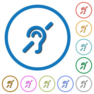 Düz renk vektör simgeler beyaz arka plan üzerinde yuvarlak özetliyor gölgelerde ile işitme engelliler