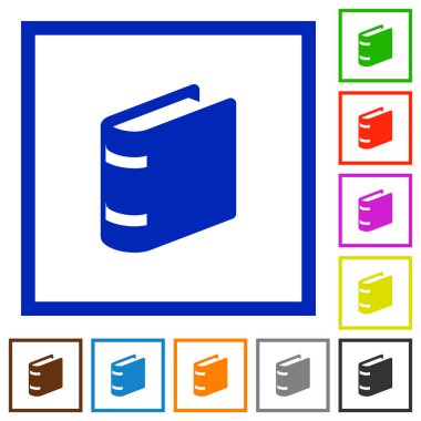 Kare kare beyaz arka plan üzerinde tek kitap düz renk simgeleri