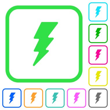 Beyaz arka plan üzerinde eğri sınırları içinde canlı renkli düz simgeler yıldırım