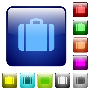 Yuvarlatılmış kare renk parlak düğme kümesi bavul simgeleri