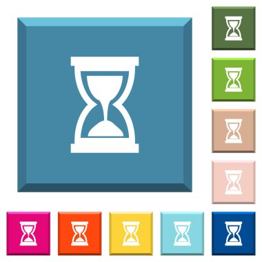 Kum saati beyaz simgeleri çeşitli moda renklerde ucu keskin kare düğmeleri