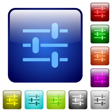 Yuvarlatılmış kare renk parlak düğme kümesi ayarlama simgeleri
