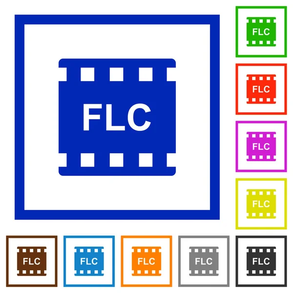 Formato Película Flc Iconos Color Plano Marcos Cuadrados Sobre Fondo — Vector de stock