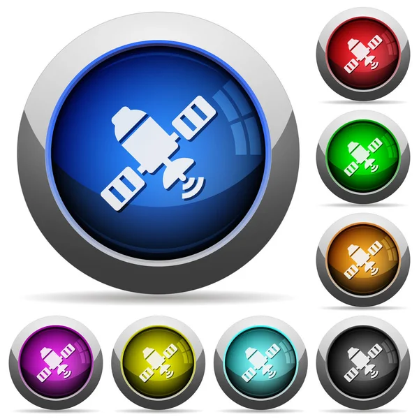 Satellite Icons Glossy Buttons Steel Frames — Stock Vector