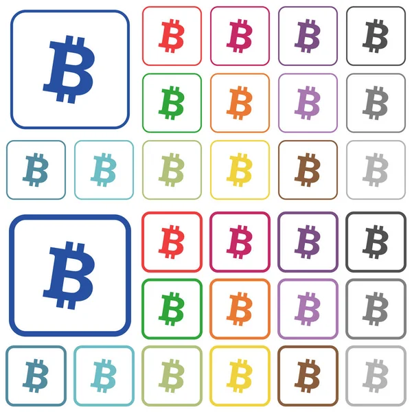 Bitcoin Digital Criptomoeda Cor Ícones Planos Arredondados Quadros Quadrados Versões —  Vetores de Stock