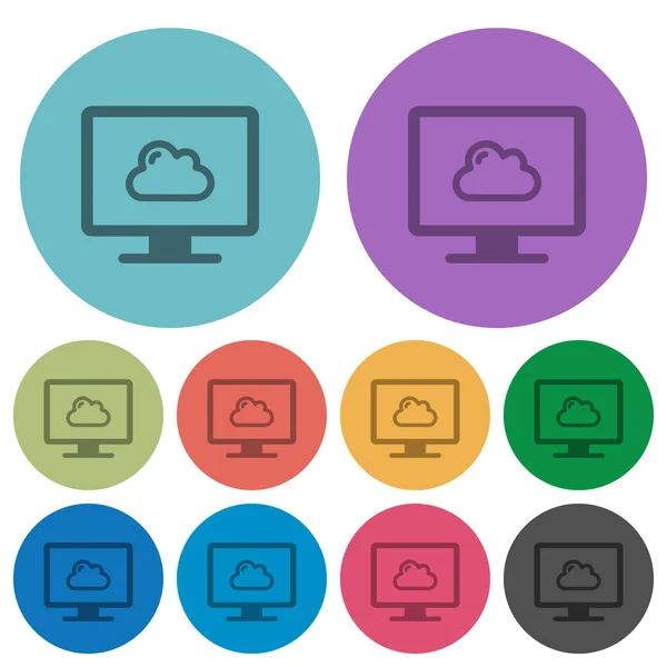 Cloud Computing Icone Piatte Più Scure Sfondo Rotondo Colori — Vettoriale Stock