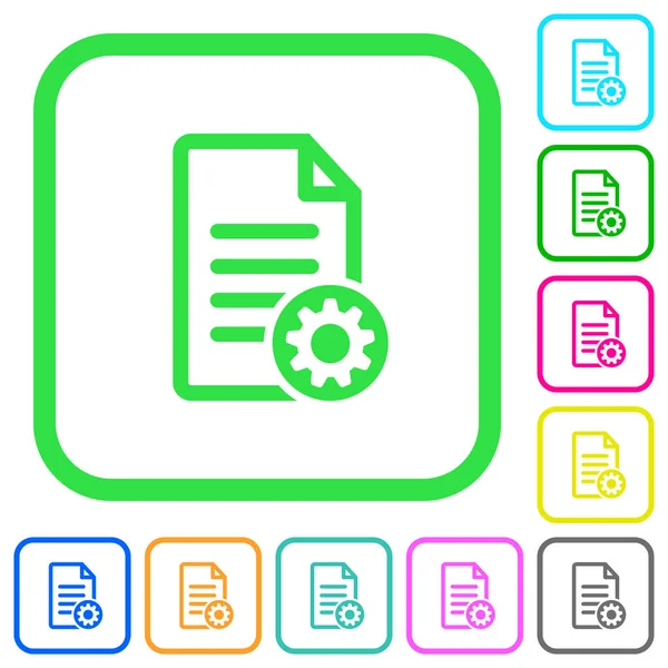 Paramètres Document Icônes Plates Colorées Vives Dans Les Bordures Incurvées — Image vectorielle