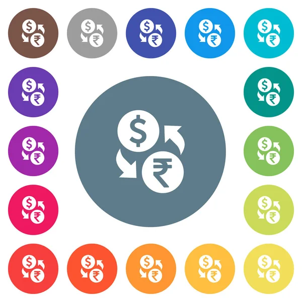 Doları Rupisi para değişimi yuvarlak renkli arka planlar üzerinde düz beyaz simgeler. 17 arka plan renk değişimleri dahil.