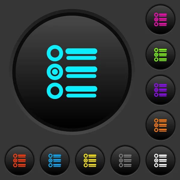 Radio Group Dark Push Buttons Vivid Color Icons Dark Grey — Stock Vector