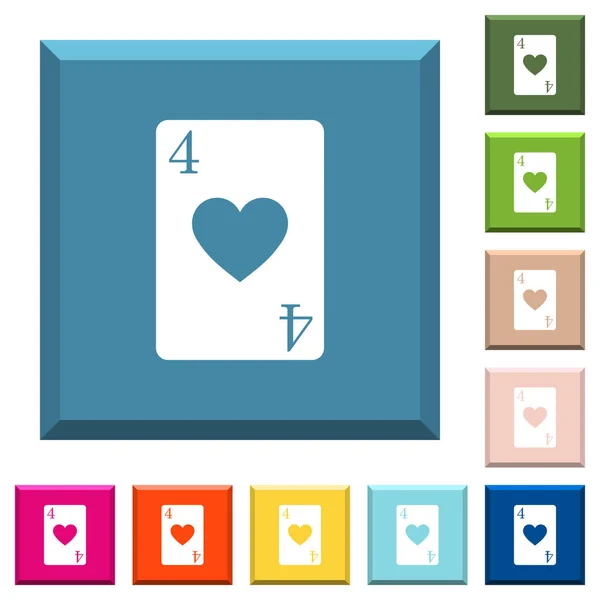 Vier Herzen Karte Weiße Symbole Auf Kantigen Quadratischen Tasten Verschiedenen — Stockvektor