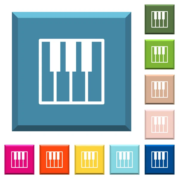 Piano Keyboard White Icons Edged Square Buttons Various Trendy Colors — Stock Vector