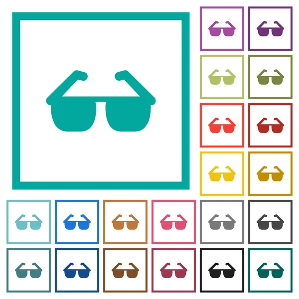 Gafas Sol Iconos Color Plano Con Monturas Cuadrantes Sobre Fondo — Vector de stock