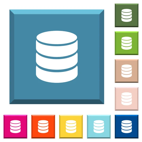 Icônes Blanches Base Données Unique Sur Les Boutons Carrés Lisérés — Image vectorielle