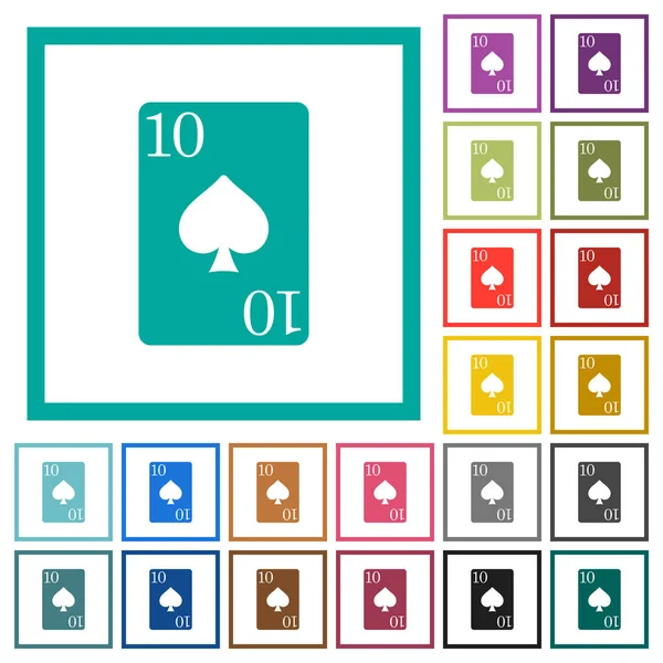 Zehn Pik Karte Flache Farbsymbole Mit Quadrantenrahmen Auf Weißem Hintergrund — Stockvektor