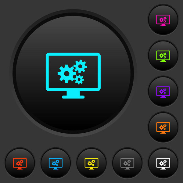 Настройки экрана темные кнопки с яркими цветовыми значками на темно-сером фоне
