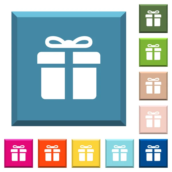 Geschenkbox Weiße Symbole Auf Kantigen Quadratischen Knöpfen Verschiedenen Trendigen Farben — Stockvektor