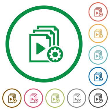 Çalma listesi ayarları düz renk simgeleri beyaz arka plan üzerinde yuvarlak özetliyor