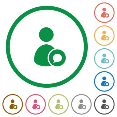 Kullanıcı yorum düz renk simgeleri özetliyor beyaz arka plan üzerinde yuvarlak