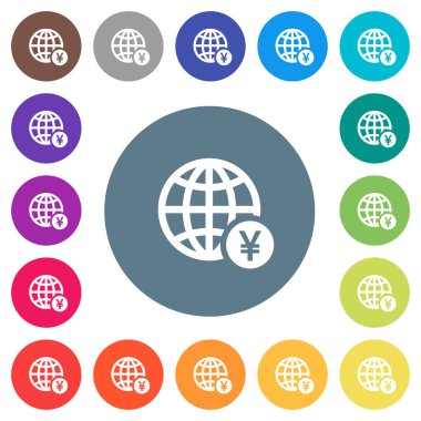 Yuvarlak renkli arka planlar online Yen ödeme düz beyaz simgeleri. 17 arka plan renk değişimleri dahil.