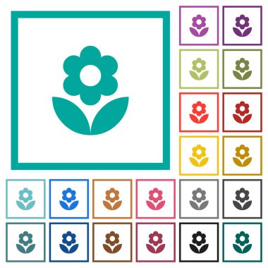 Dörtgen Bölümlü kare beyaz arka plan üzerinde ile çiçek düz renk simgeleri