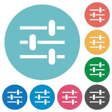 Yuvarlak renkli arka planlar üzerinde ayarlama düz beyaz simgeler