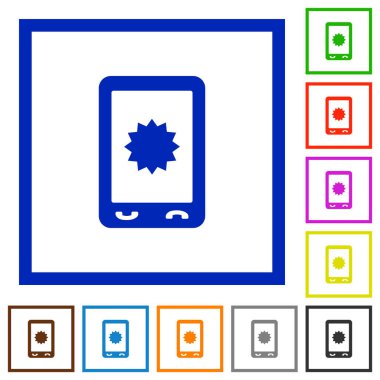 Kare kare beyaz arka plan üzerinde mobil garanti düz renk simgeleri